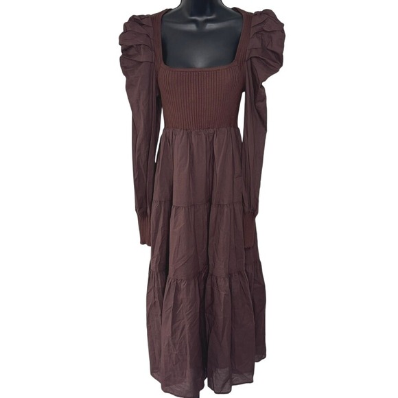 En Saison Lucille Midi Dress Sz S Brown Cottagecore Prairie Regency Bridgerton‎ - Picture 1 of 9